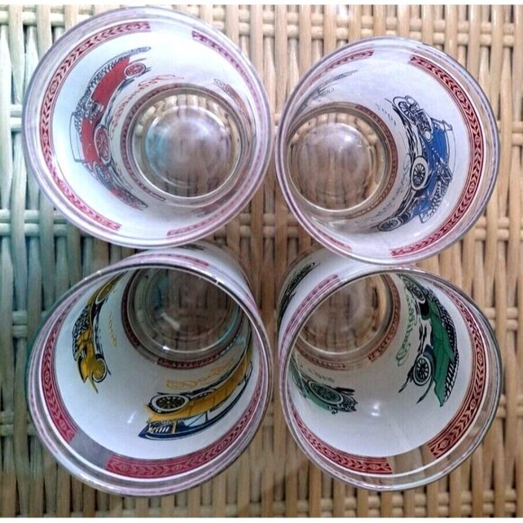 Vinage Set of Four Double Old Fashion Glasses Antique Cars - Picture 13 of 14